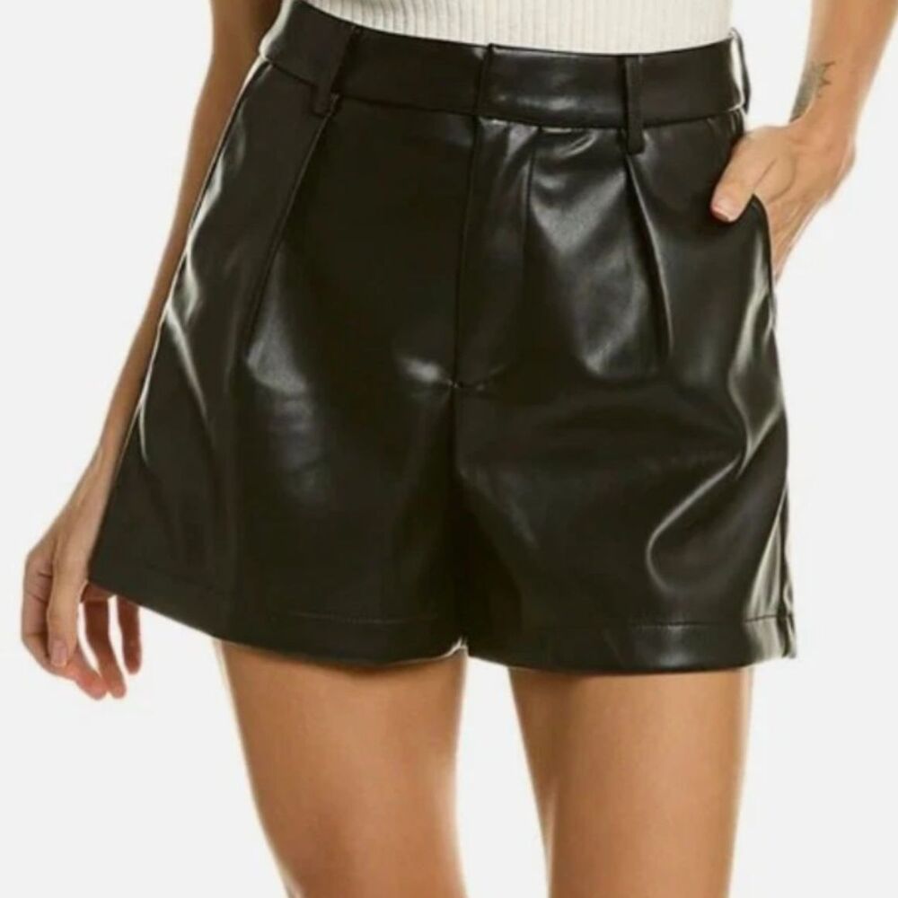 NWT 7 For All Mankind Faux Leather Pleated Shorts Black Small